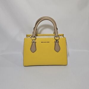 Michael Kors Marilyn Small Colorblock Saffiano Leather Messenger Bag Honey Multi